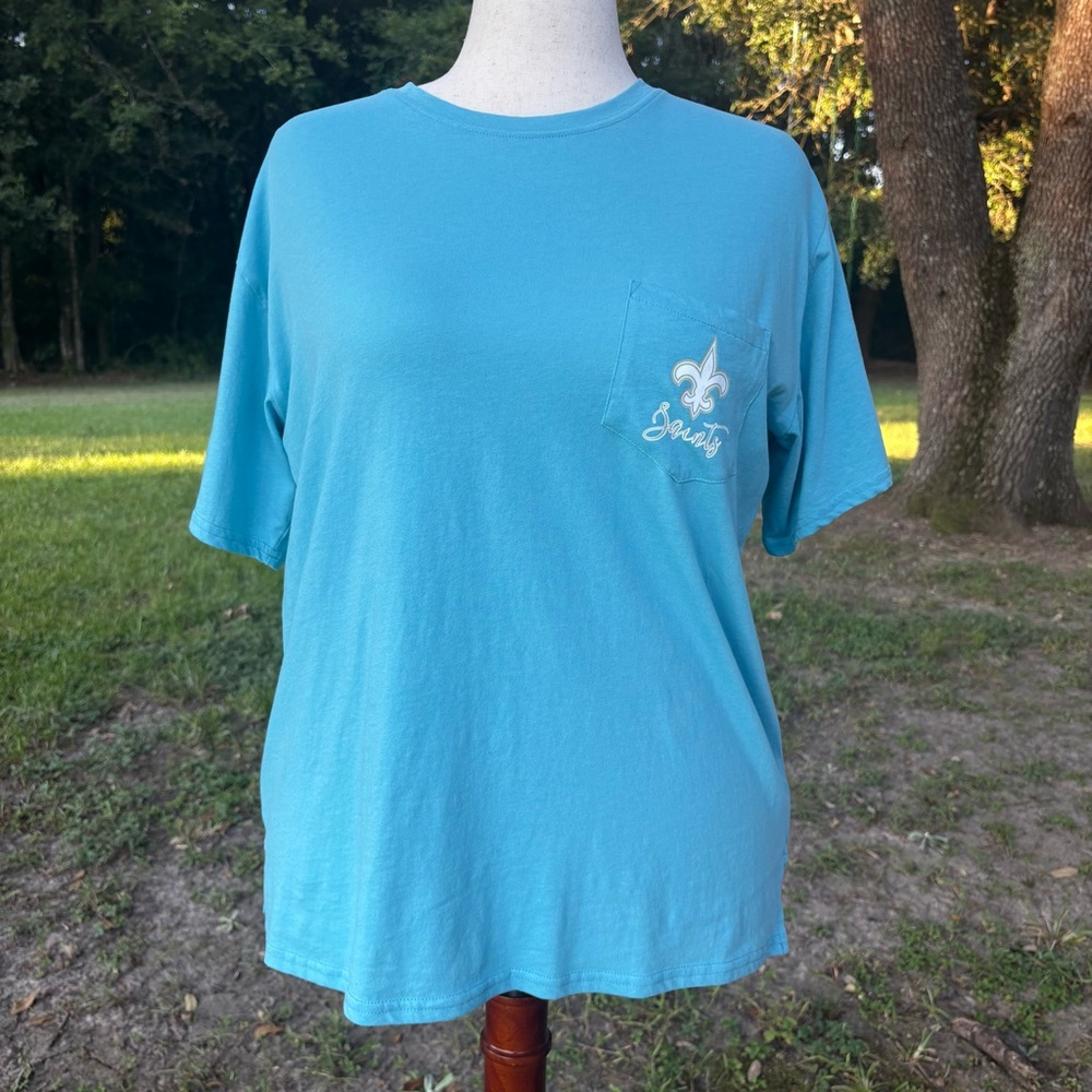NEW ORLEANS SAINTS BLUE WOMENS POCKET TAILGATING T SHORT XL NFL LOUISIANA GUC